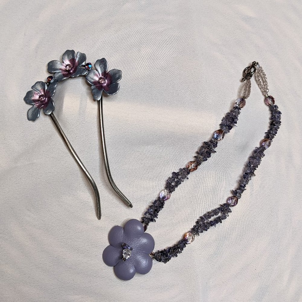 Vintage Purple Hair pin + Necklace Set